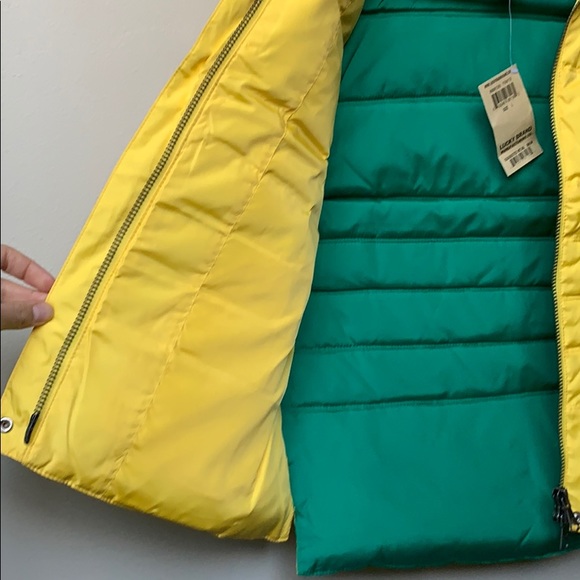 NEW Lucky Brand Down Quilted Puffer Yellow Vest L Zip unisex - Picture 12 of 15